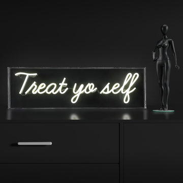 Treat Yo Self 20" Contemporary Glam Acrylic Box USB Operated LED Neon Light - JONATHAN Y